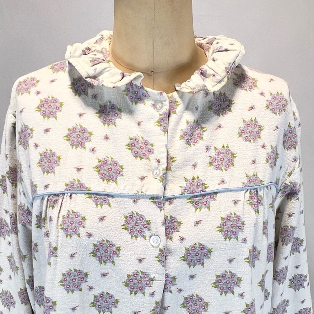 VINTAGE floral flannel brushed cotton floral nightgown‎ ruffle maxi long sleeve - Picture 7 of 16